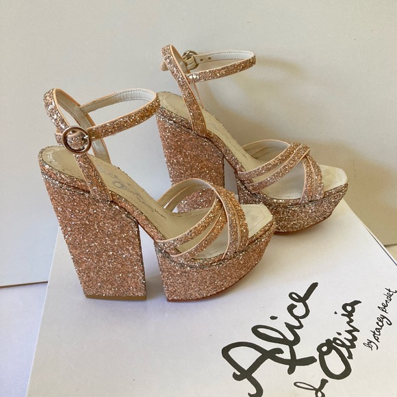 NWT Alice & Olivia Ursula Glitter Platform Wedges - Picture 7 of 11
